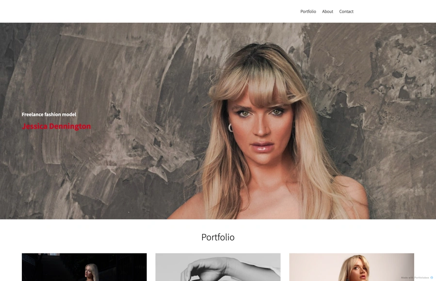 Screenshot from jessicadennington.portfoliobox.net