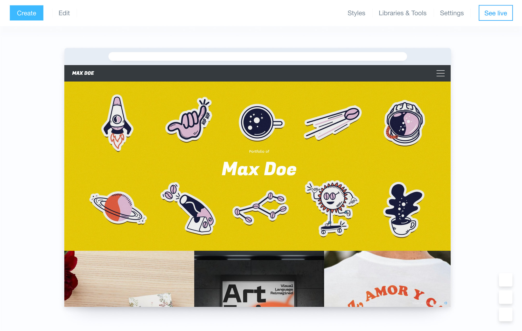 Admin Panel in the Portfoliobox Website Builder